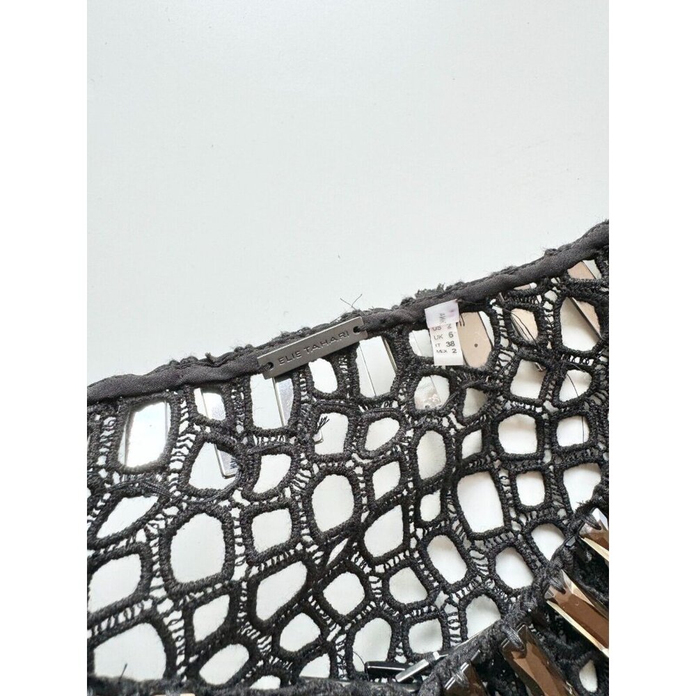 ELIE TAHARI Black Cotton Broderie Anglaise Beaded Lace Cardigan Sweater, Size 2 - Picture 13 of 15